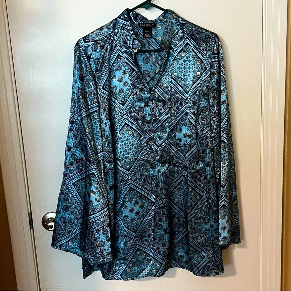 Lane Bryant Geometric Blue and Brown Top
